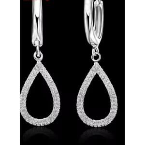 Open teardrop earrings - silver - CZs